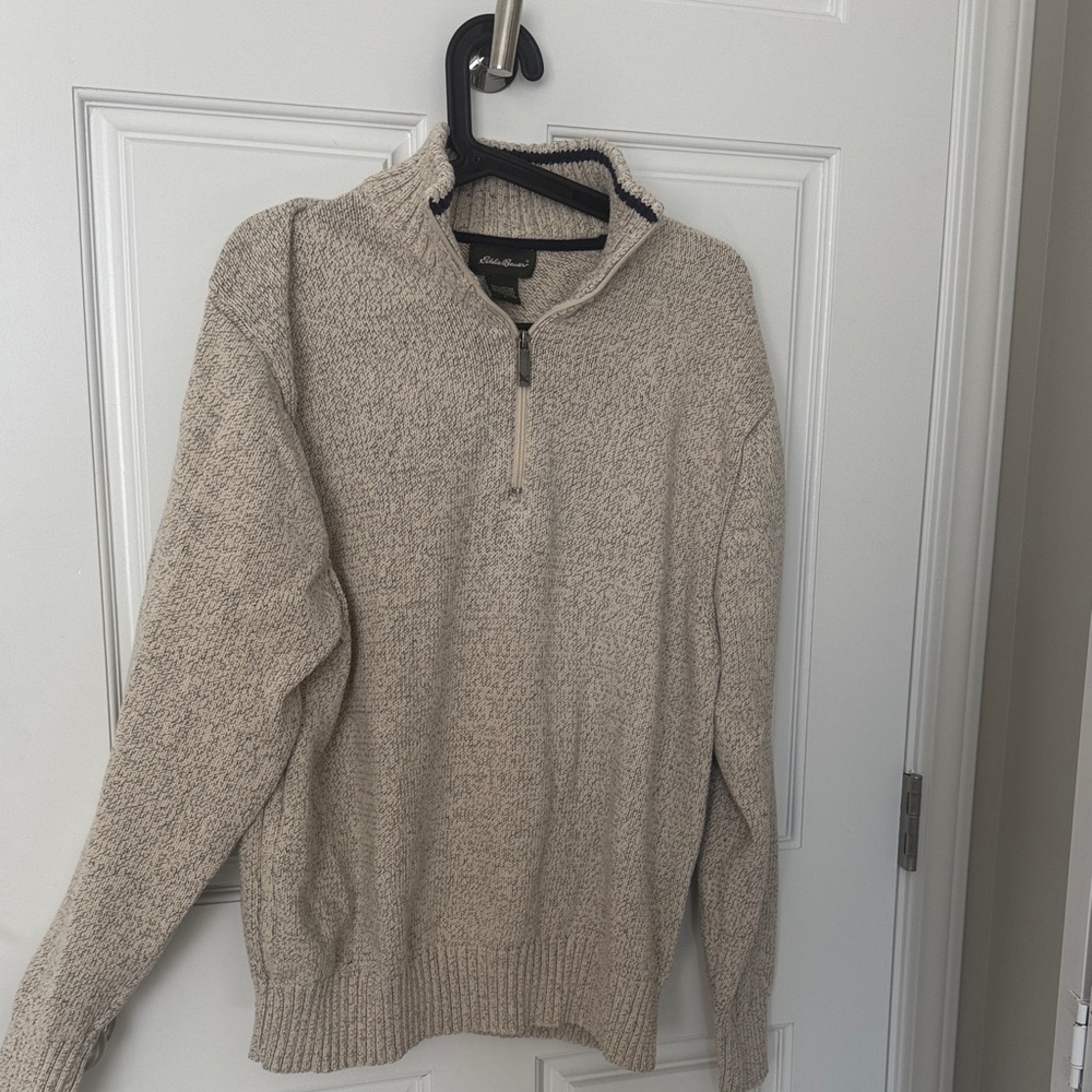 Eddie Bauer Men's Beige Quarter Zip-Up Sweater